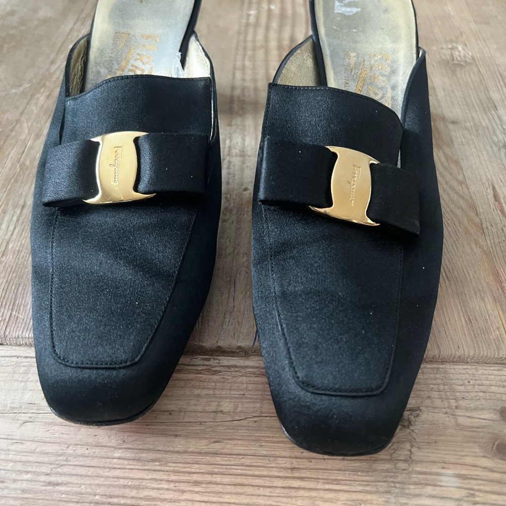 Salvatore Ferragamo Black and Gold Mules - Picture 4 of 15